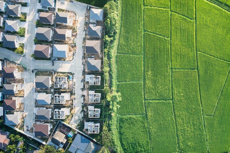 Landscape of green field in aerial view